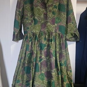 Tailor Vintage Green and Purple Half Sleeve Dress